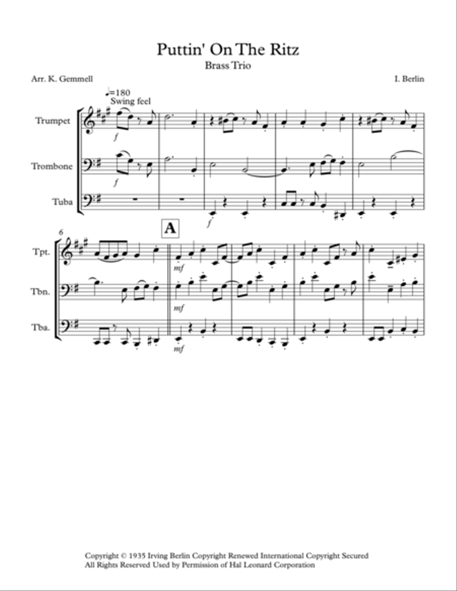 Puttin' On The Ritz Puttin' On The Ritz Brass Ensemble scores gallery preview page 1