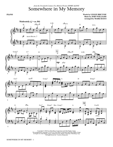 Somewhere in My Memory (arr. Mark Hayes) - Piano