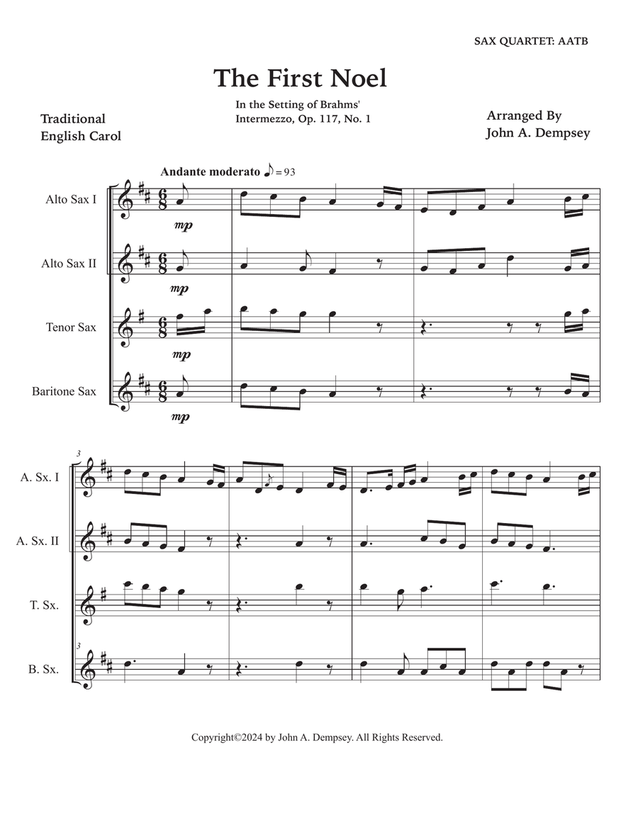 The First Noel (Sax Quartet: AATB) Saxophone Quartet scores gallery preview page 5