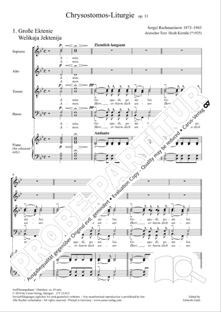 Liturgy of St. John Chrysostom op. 31 for mixed choir a cappella (Chrysostomos-Liturgie op. 31 fur Chor a cappella mit singbarem deutschem Text) A Cappella scores gallery preview page 23