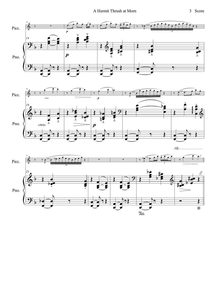 Amy Beach - Hermit Thrush set for Piccolo and Piano Piccolo scores gallery preview page 6