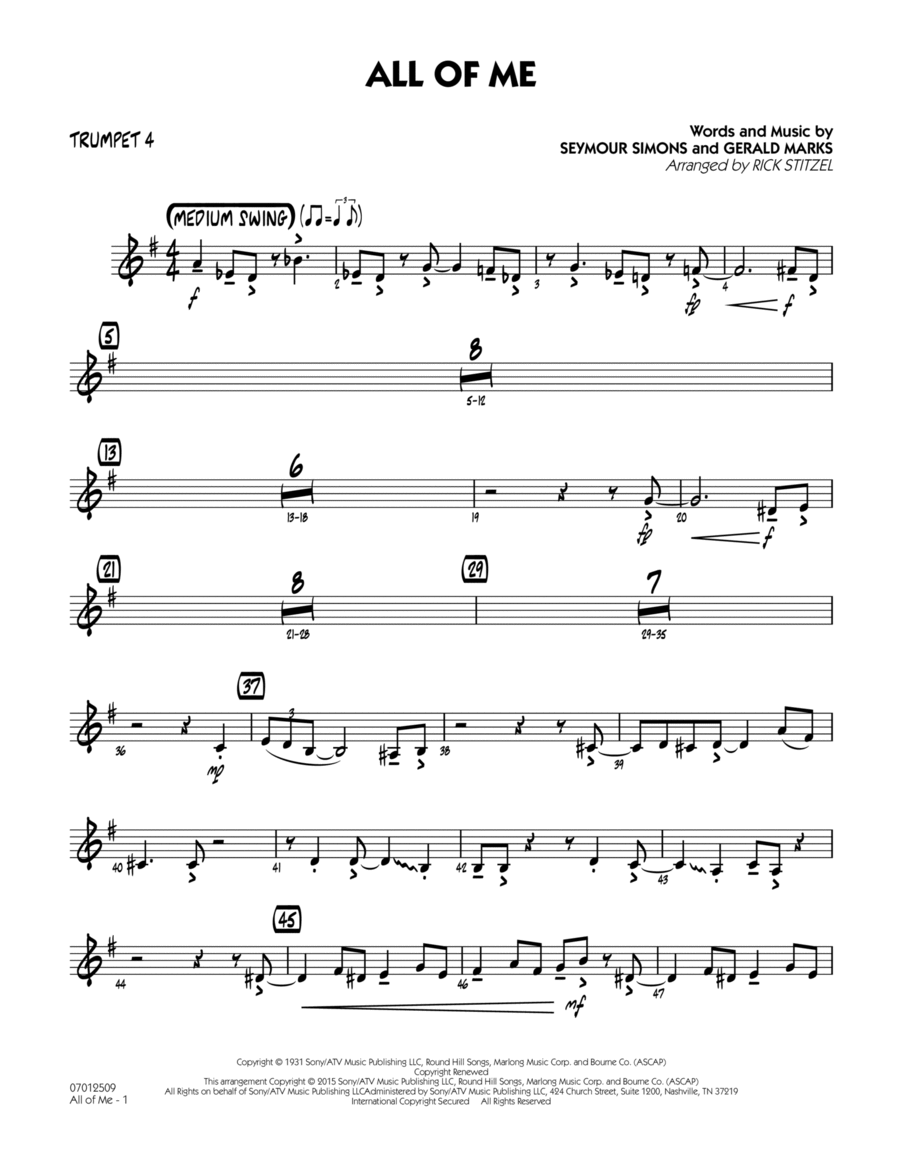 All of Me (Key: F) - Trumpet 4 Trumpet scores gallery preview page 1