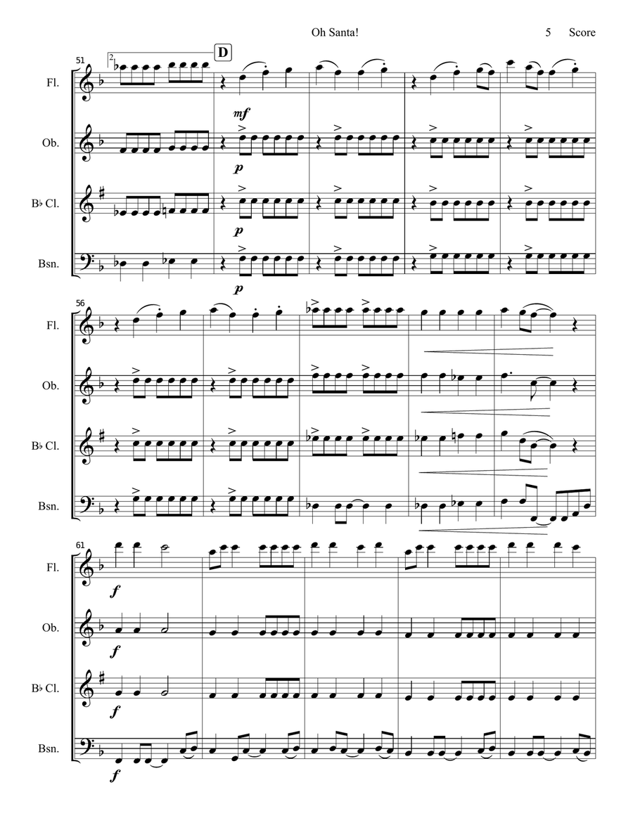 Oh Santa! Woodwind Quartet scores gallery preview page 6