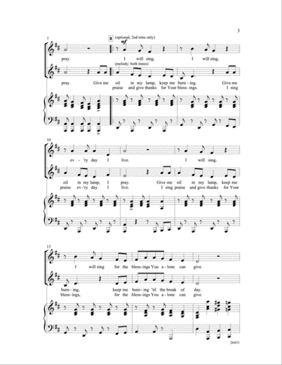 Give Me Oil in My Lamp Unison Choir scores gallery preview page 3