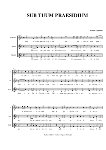 SUB TUUM PRAESIDIUM - Tagliabue - Canon for SAA Choir image number null