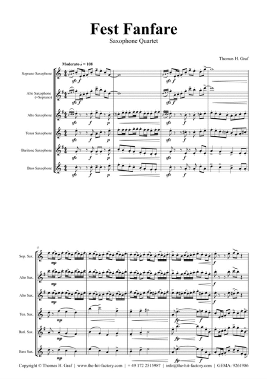 Fest Fanfare - Classical Festive Fanfare - Opener - Saxophone Quartet Saxophone Quartet scores gallery preview page 4