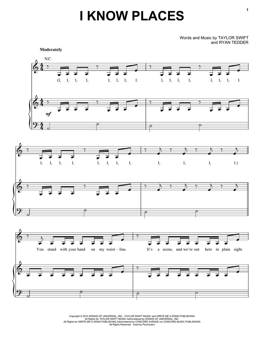 I Know Places by Taylor Swift Acoustic Guitar - Digital Sheet Music