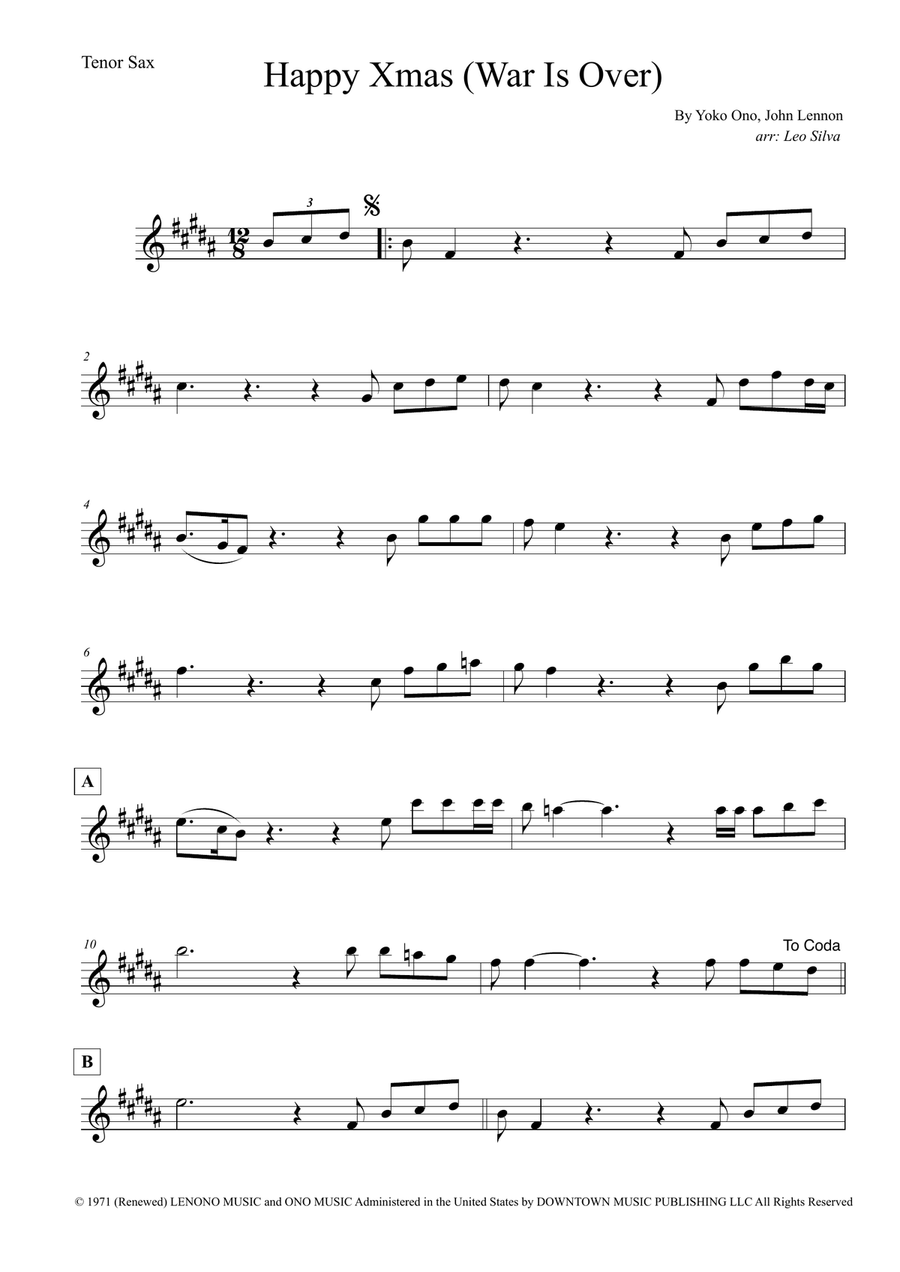 Happy Xmas (War Is Over) Tenor Saxophone scores gallery preview page 1