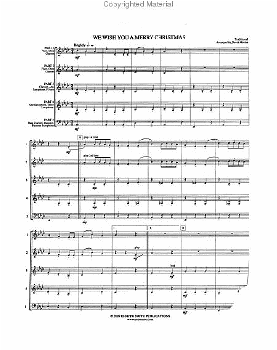 We Wish You a Merry Christmas Woodwind Ensemble scores gallery preview page 2