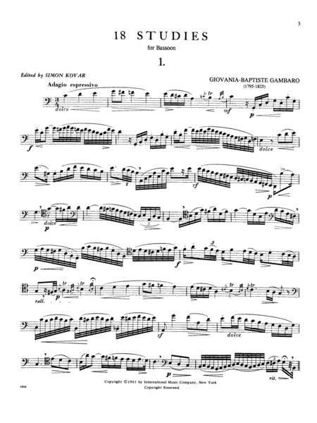 18 Studies Bassoon Solo - Sheet Music