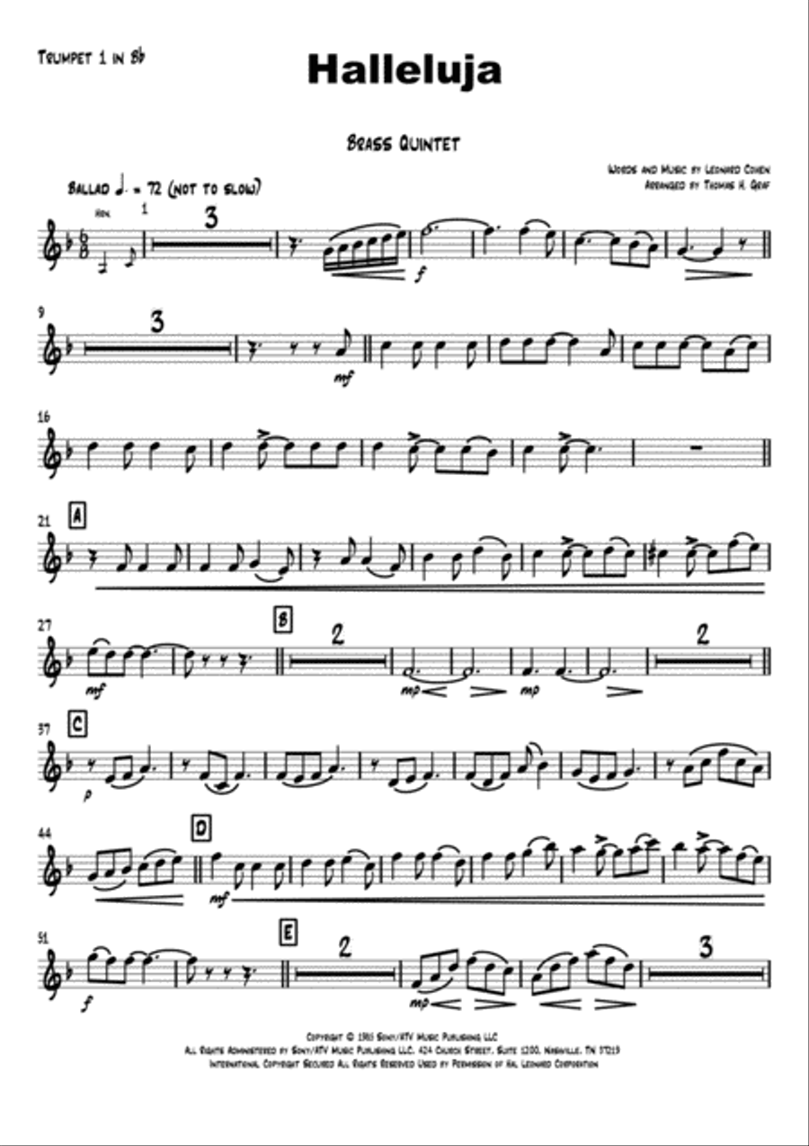 Hallelujah Euphonium scores gallery preview page 6