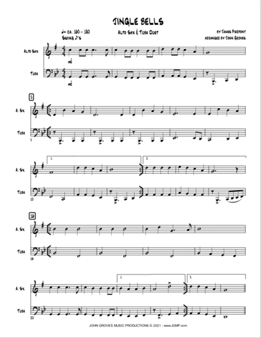 Jingle Bells - Alto Sax & Tuba Duet Alto Saxophone scores gallery preview page 2