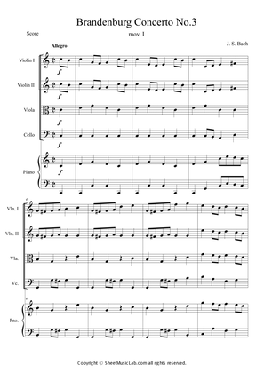 Brandenburg Concerto No. 3 in G Major (BWV 1048) Easy version in C