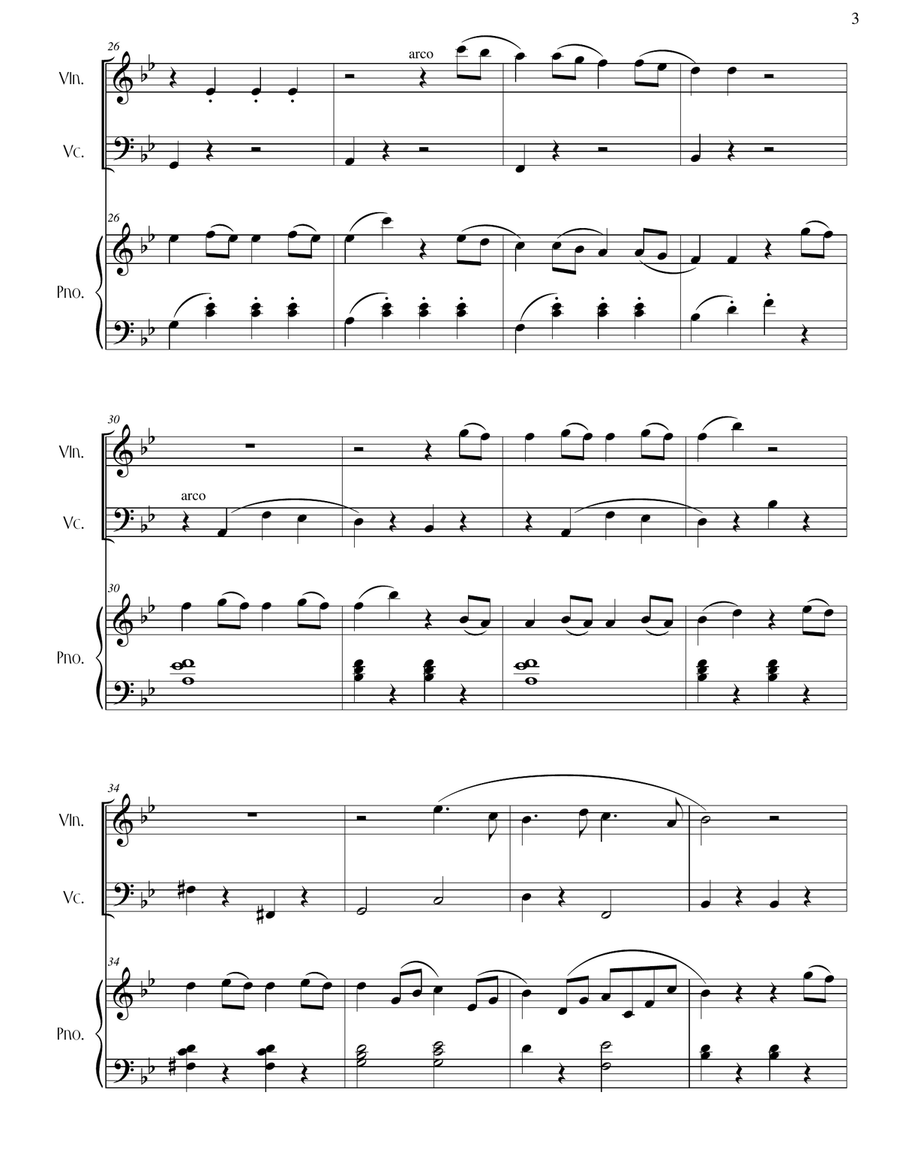 Wolfgang Amadeus Mozart - Theme from Symphony No. 40 for Piano Trio Piano Trio scores gallery preview page 3