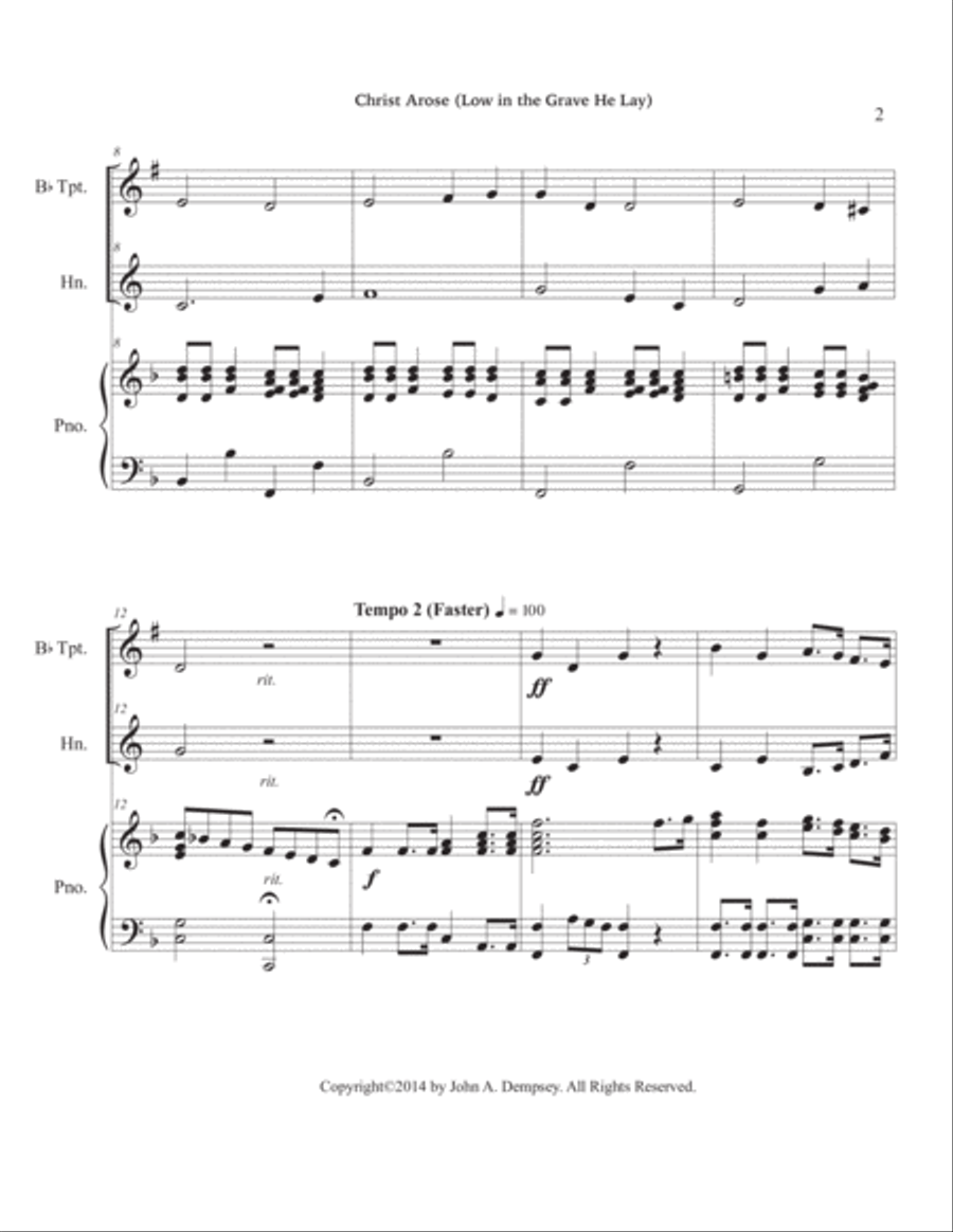 He Arose (Trio for Trumpet, Horn in F and Piano) Brass Trio scores gallery preview page 6