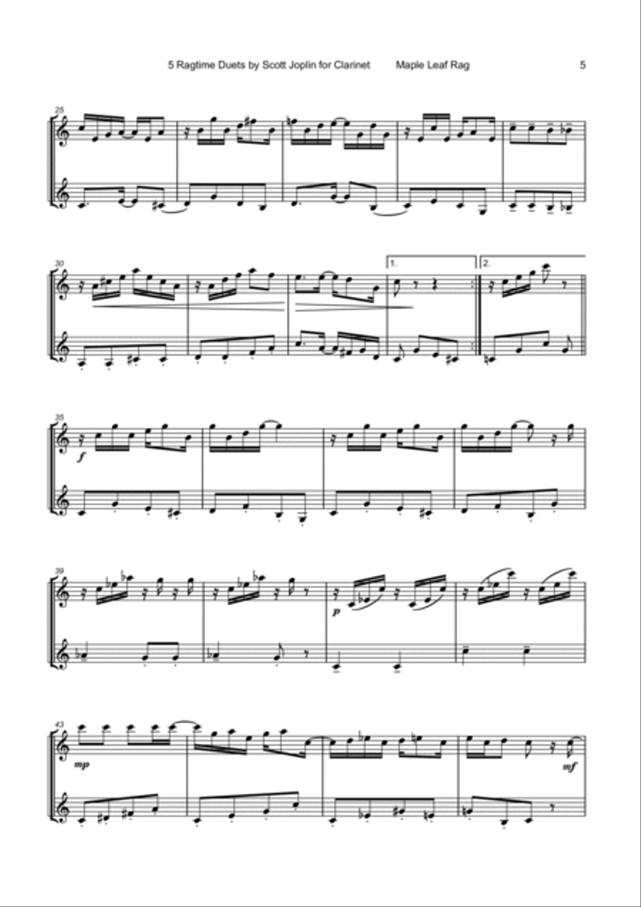 Five Ragtime Duets by Scott Joplin for Clarinet Clarinet Duet scores gallery preview page 6