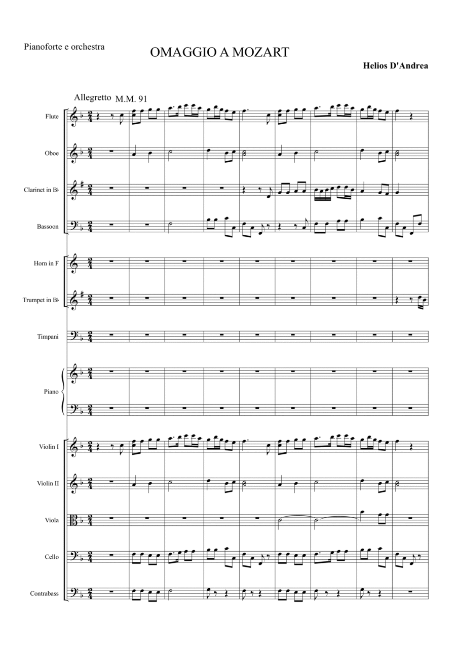 H. D'Andrea Variations on a theme by Mozart as a child for piano and orchestra. Small Ensemble scores gallery preview page 1