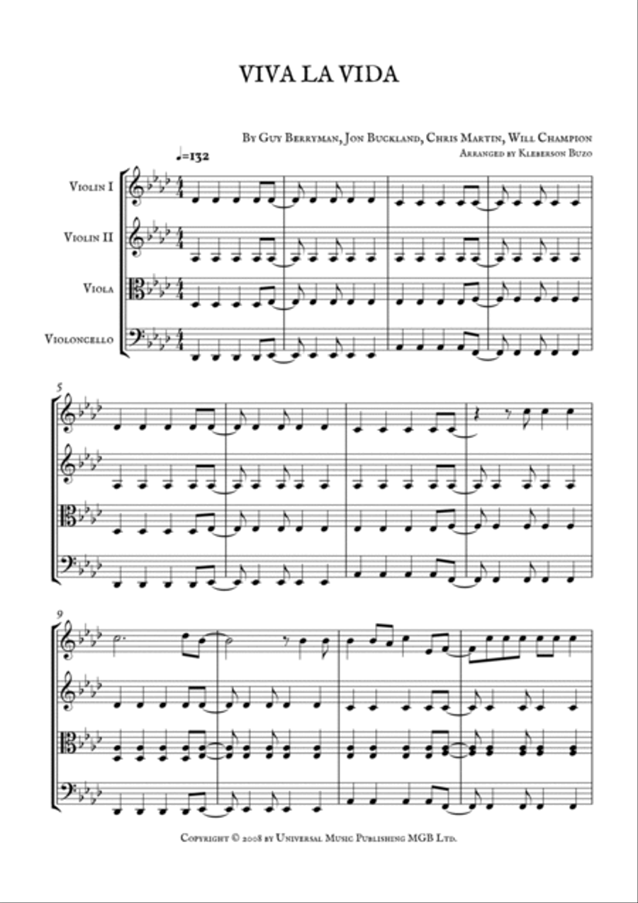 Viva La Vida String Quartet scores gallery preview page 2
