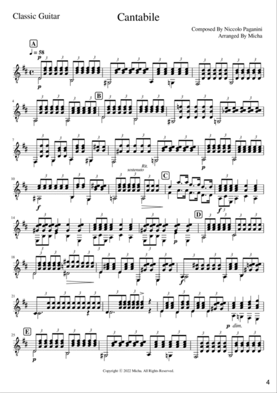 Cantabile By Paganini For Flute With Guitar or Piano Flute Solo scores gallery preview page 4
