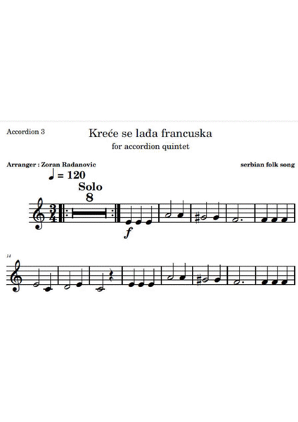 Kreće se lađa francuska - for accordion quintet image number null