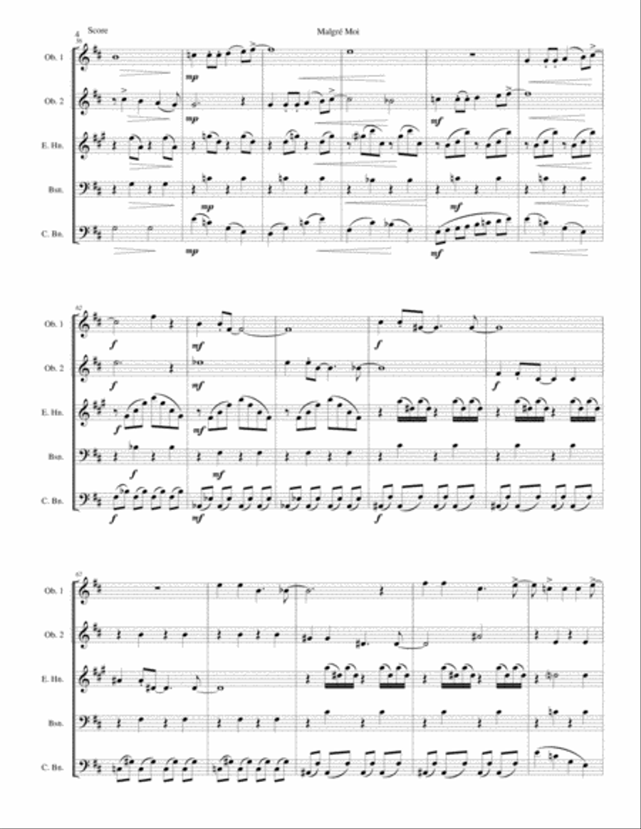 Malgré Moi for double-reed quintet (2 oboes, cor anglais, bassoon, contrabassoon) English Horn scores gallery preview page 4