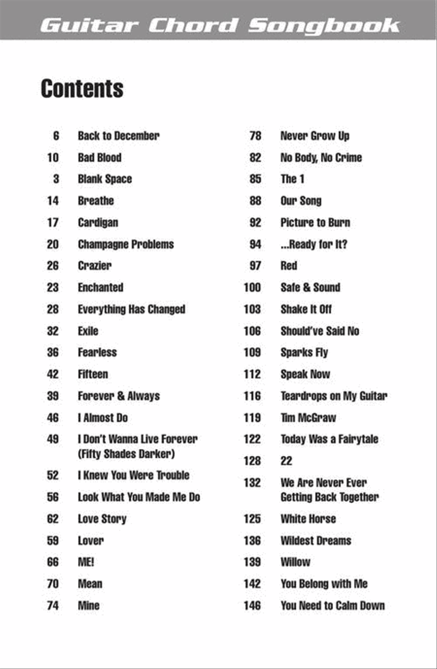 Taylor Swift – Guitar Chord Songbook – 3rd Edition Electric Guitar scores gallery preview page 4