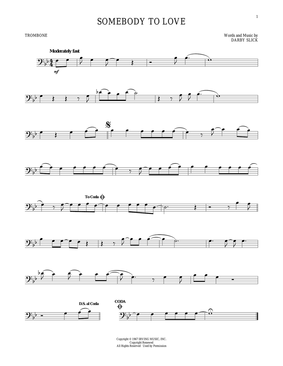 Somebody To Love Trombone Solo scores gallery preview page 1