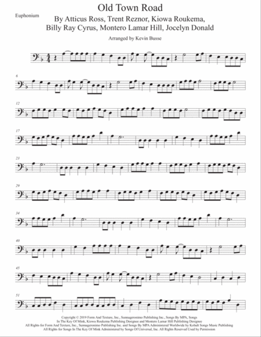 Old Town Road (remix) Old Town Road (remix) Euphonium scores gallery preview page 1