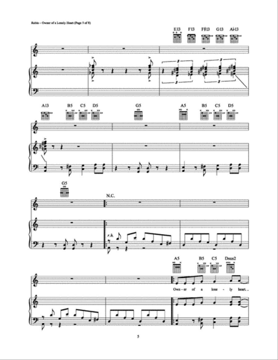 Owner of a Lonely Heart Piano, Vocal, Guitar scores gallery preview page 5