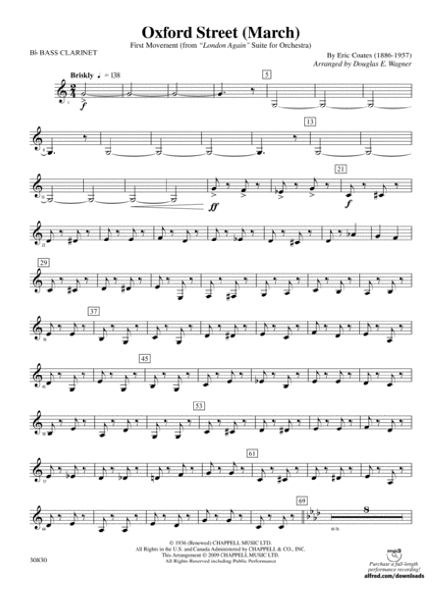 Oxford Street (March): B-flat Bass Clarinet Concert Band scores gallery preview page 1