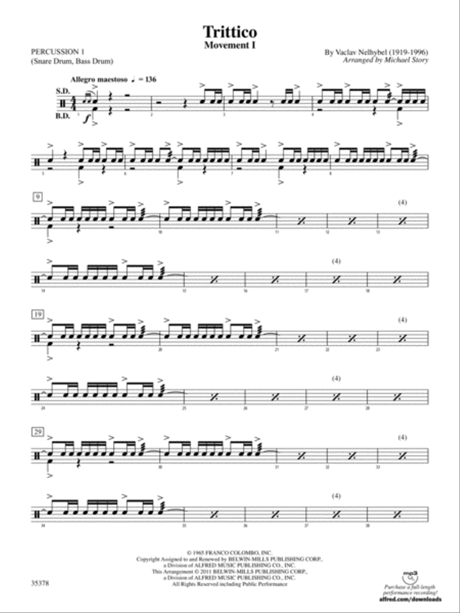 Trittico: 1st Percussion Trittico: 1st Percussion Concert Band scores gallery preview page 1