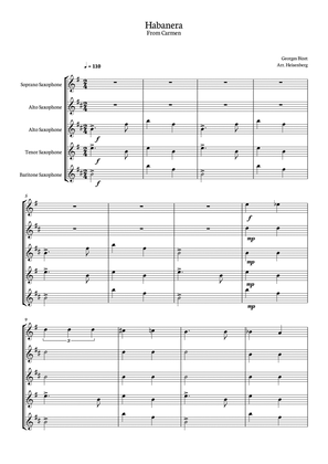 Habanera - Carmen - Georges Bizet, for Saxofone Quintet in a easy version. Score and Parts inc.