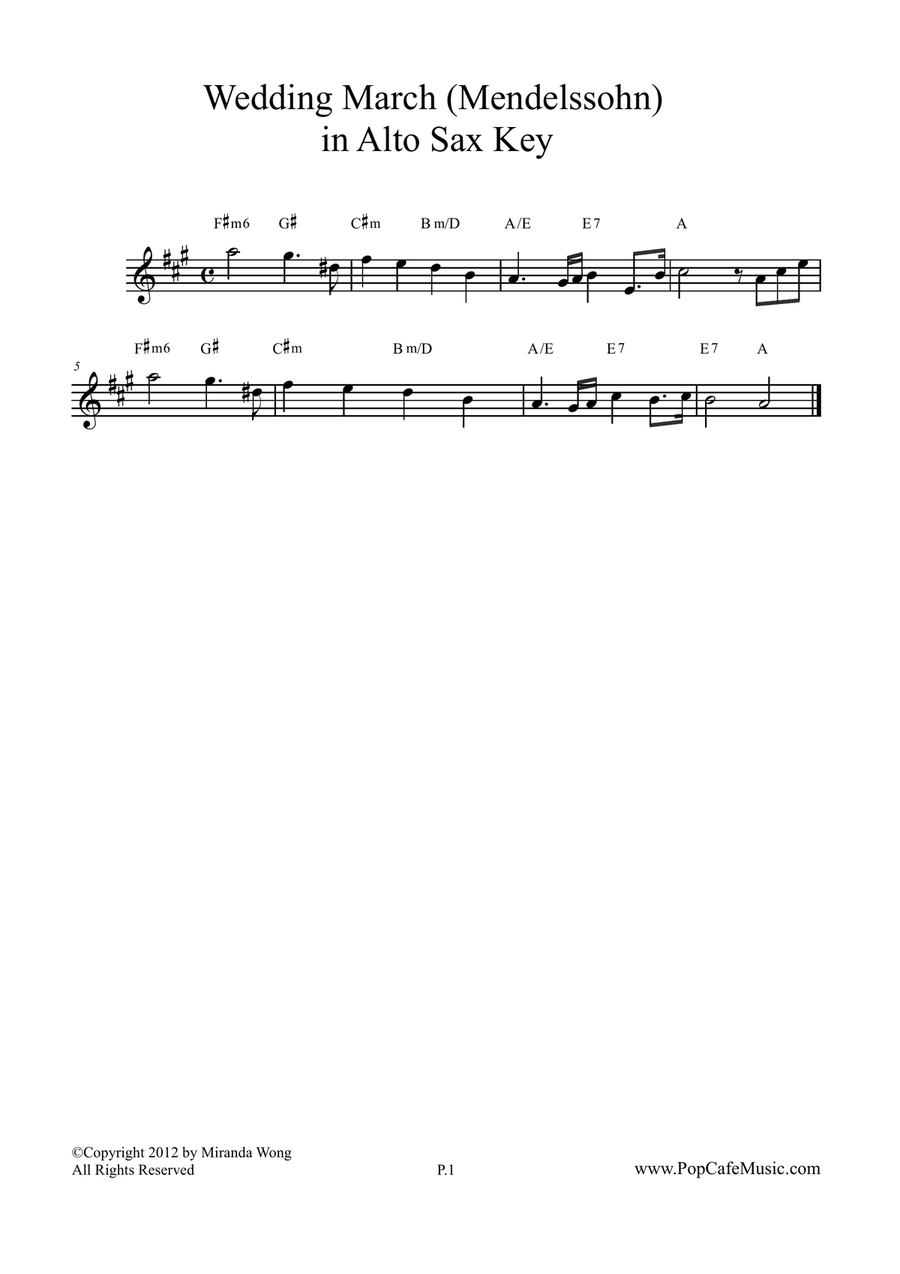 Mendelssohn's Wedding March - Alto + Tenor Sax + Concert Key Tenor Saxophone scores gallery preview page 1