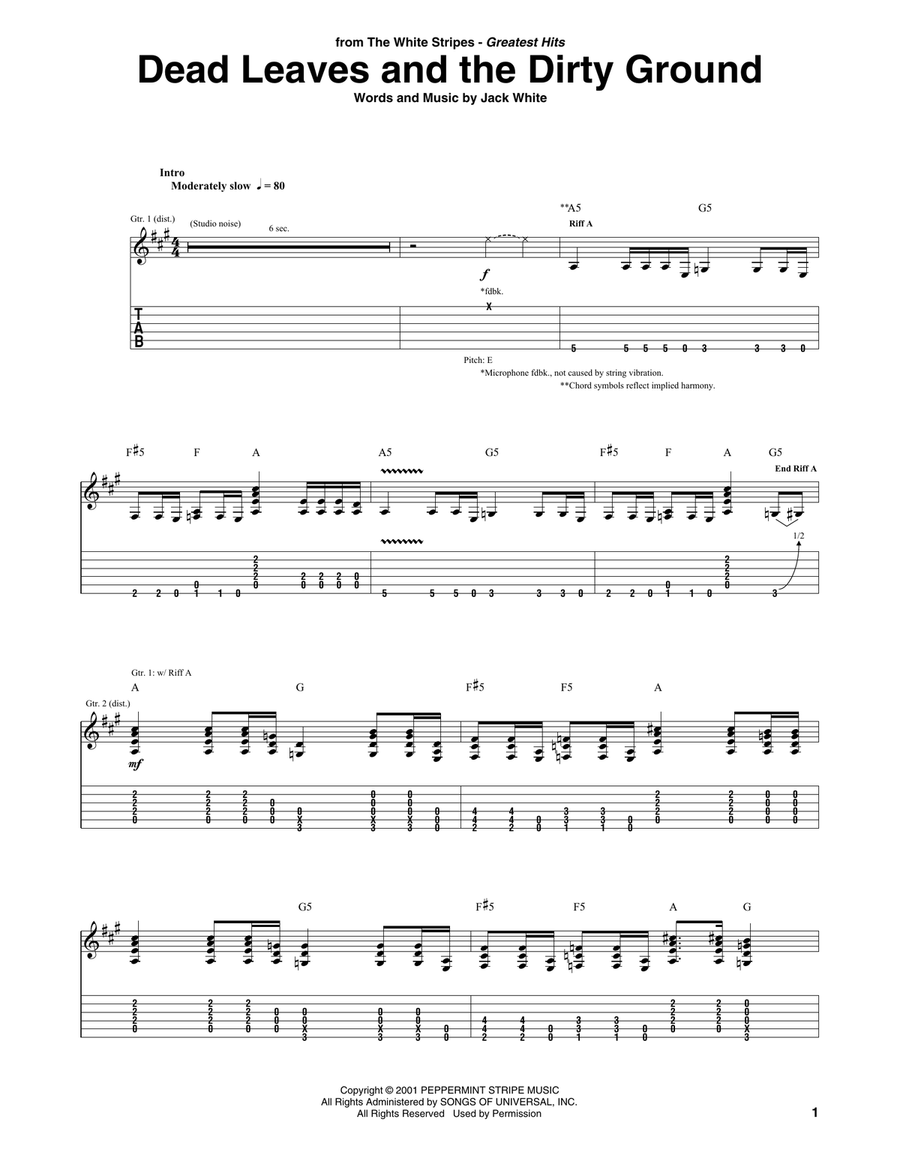 Dead Leaves And The Dirty Ground Guitar Tablature scores gallery preview page 1