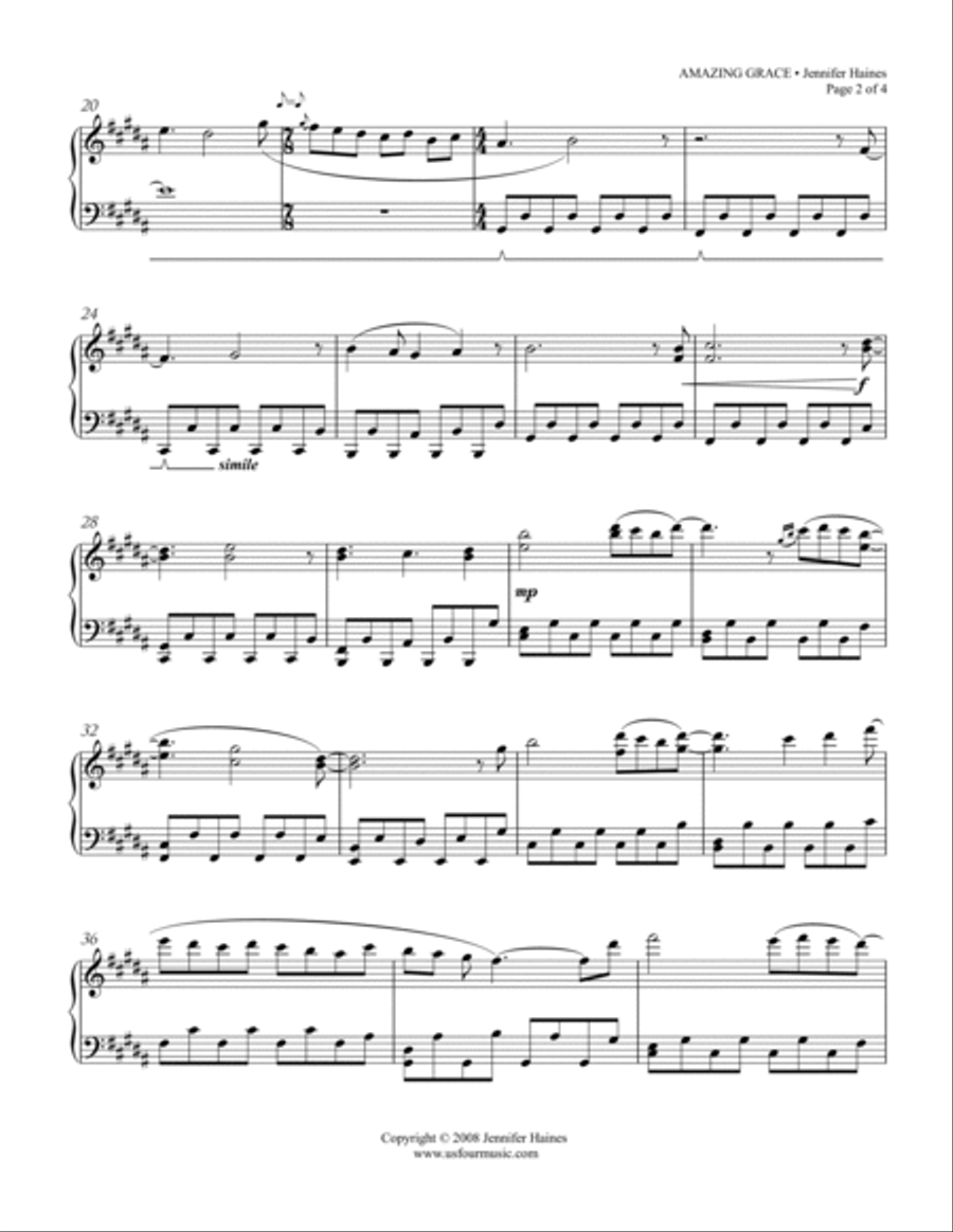 Amazing Grace Piano Solo scores gallery preview page 2