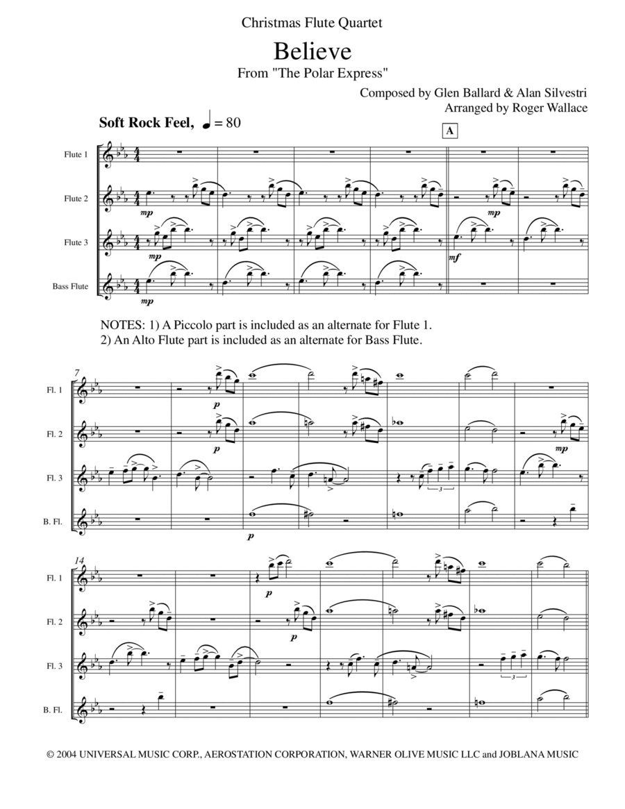 The Polar Express Flute Quartet scores gallery preview page 1