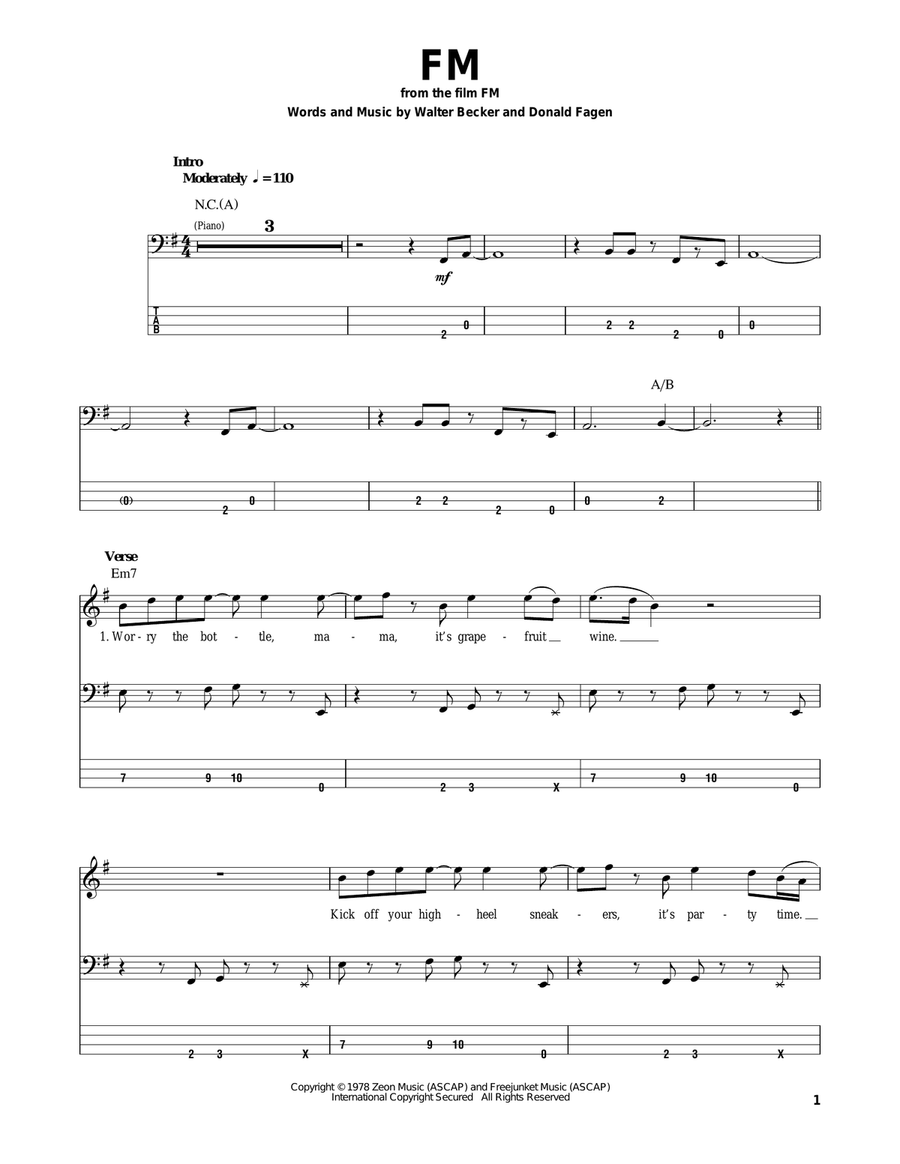 FM Bass Guitar Tablature scores gallery preview page 1