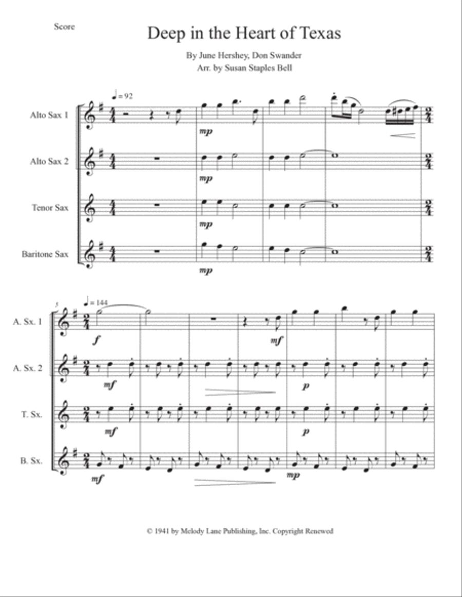 Deep In The Heart Of Texas Woodwind Quartet scores gallery preview page 2