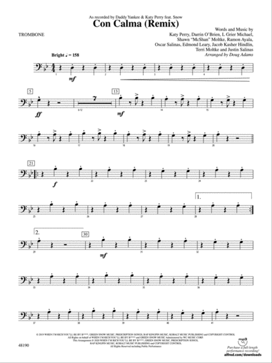Con Calma (Remix): 1st Trombone Concert Band scores gallery preview page 1