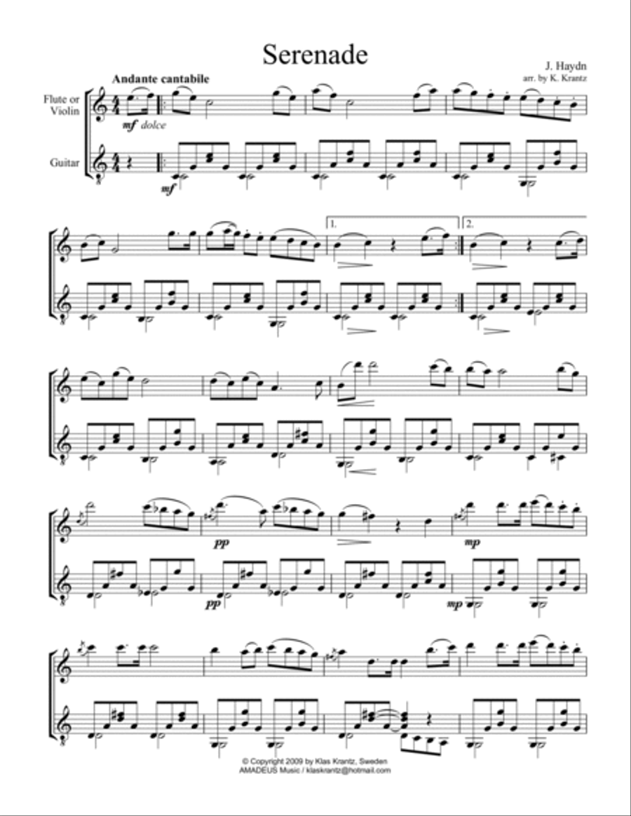 Serenade for flute or violin and guitar Flute scores gallery preview page 2
