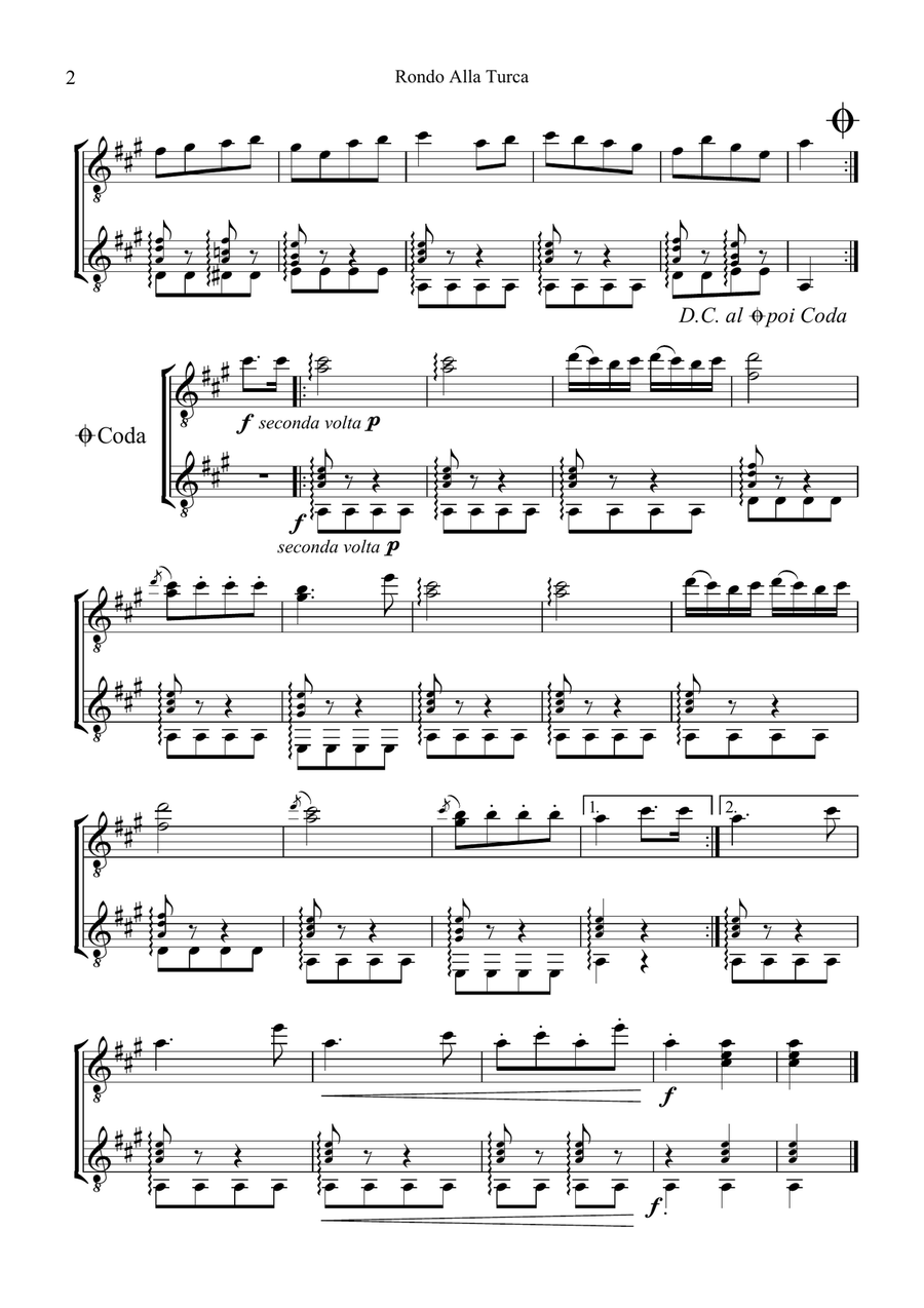 Rondo alla turca for guitar duo Acoustic Guitar scores gallery preview page 2