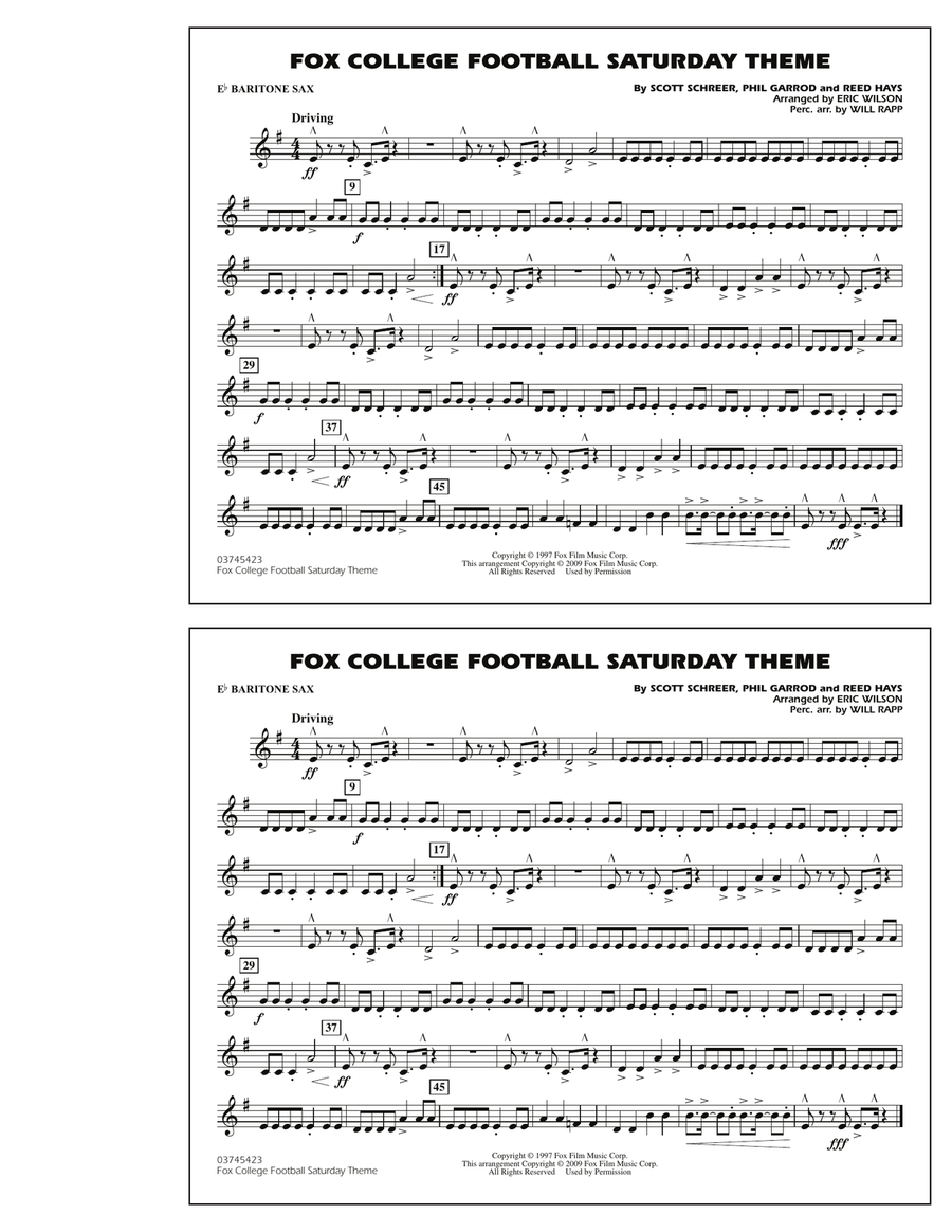 Fox College Football Saturday Theme - Eb Baritone Sax Marching Band scores gallery preview page 1