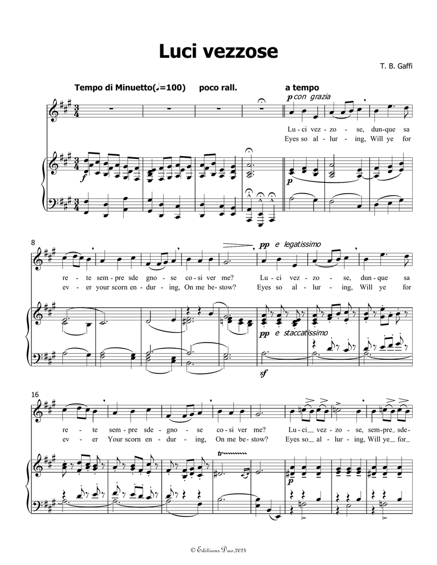 Luci vezzose, by Gaffi Tommaso Bernardo, in A Major Piano, Vocal scores gallery preview page 3