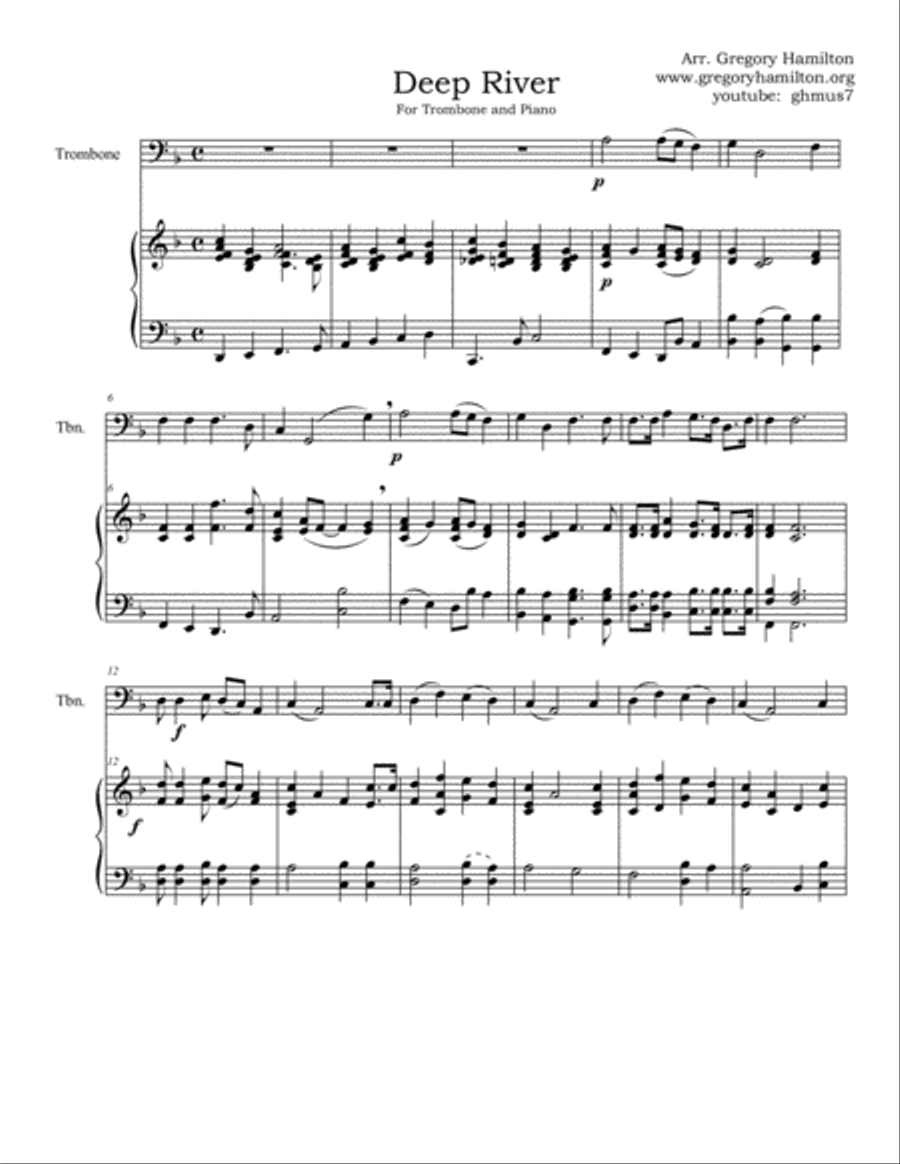 Deep River, for Trombone and Piano Piano Accompaniment scores gallery preview page 1