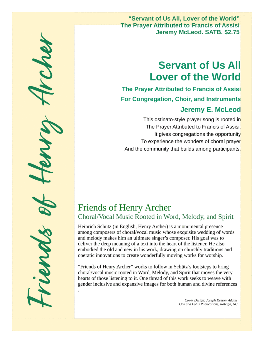 Servant of Us All, Lover of the World (The Prayer Attributed to Francis of Assisi) 4-Part scores gallery preview page 1