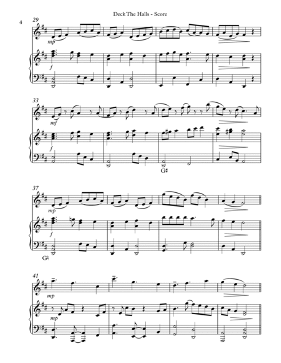 Deck The Halls, Duet for Flute and Pedal Harp Flute scores gallery preview page 4