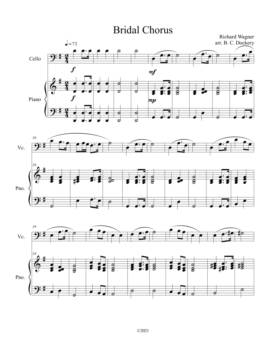 Bridal Chorus (Here Comes the Bride) for Solo Cello and Piano