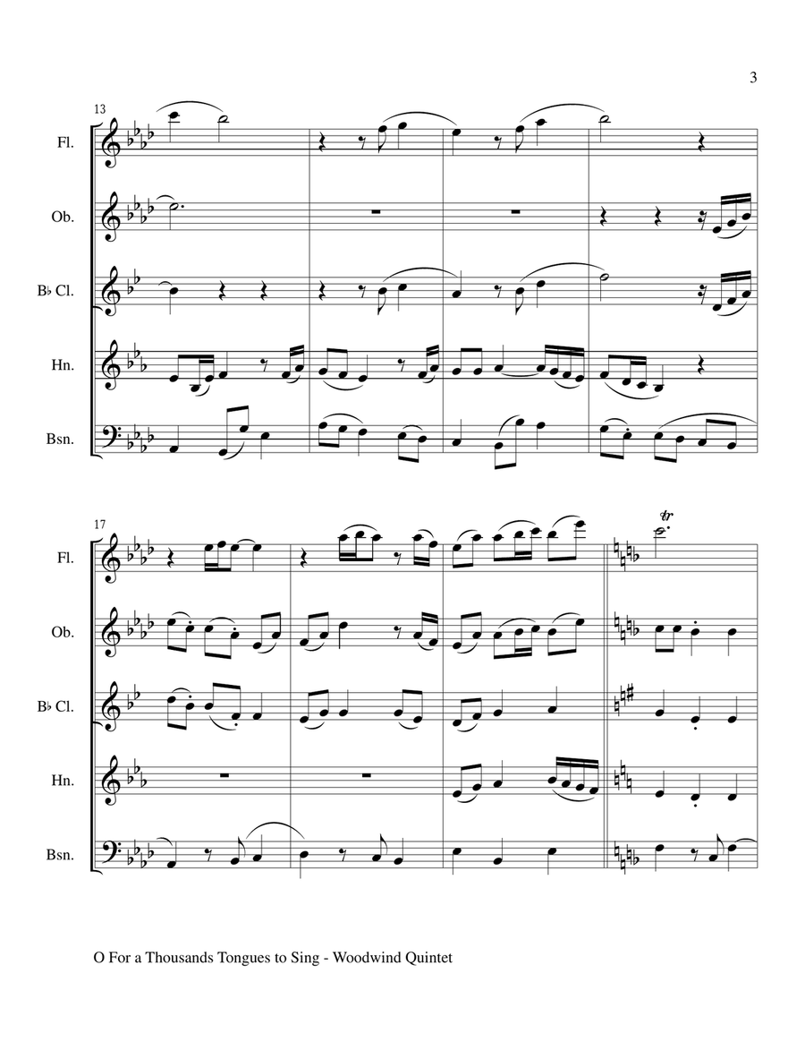O FOR A THOUSAND TONGUES TO SING (Woodwind Quintet - Flute..Oboe..Bb Clarinet..Horn and Bassoon) Woodwind Quintet scores gallery preview page 3