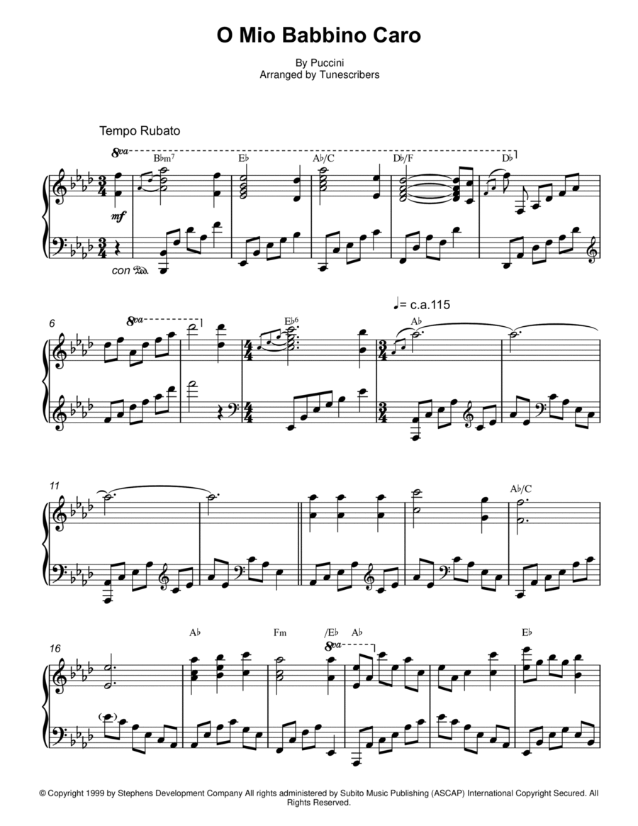 O Mio Babbino Caro Piano Solo scores gallery preview page 1