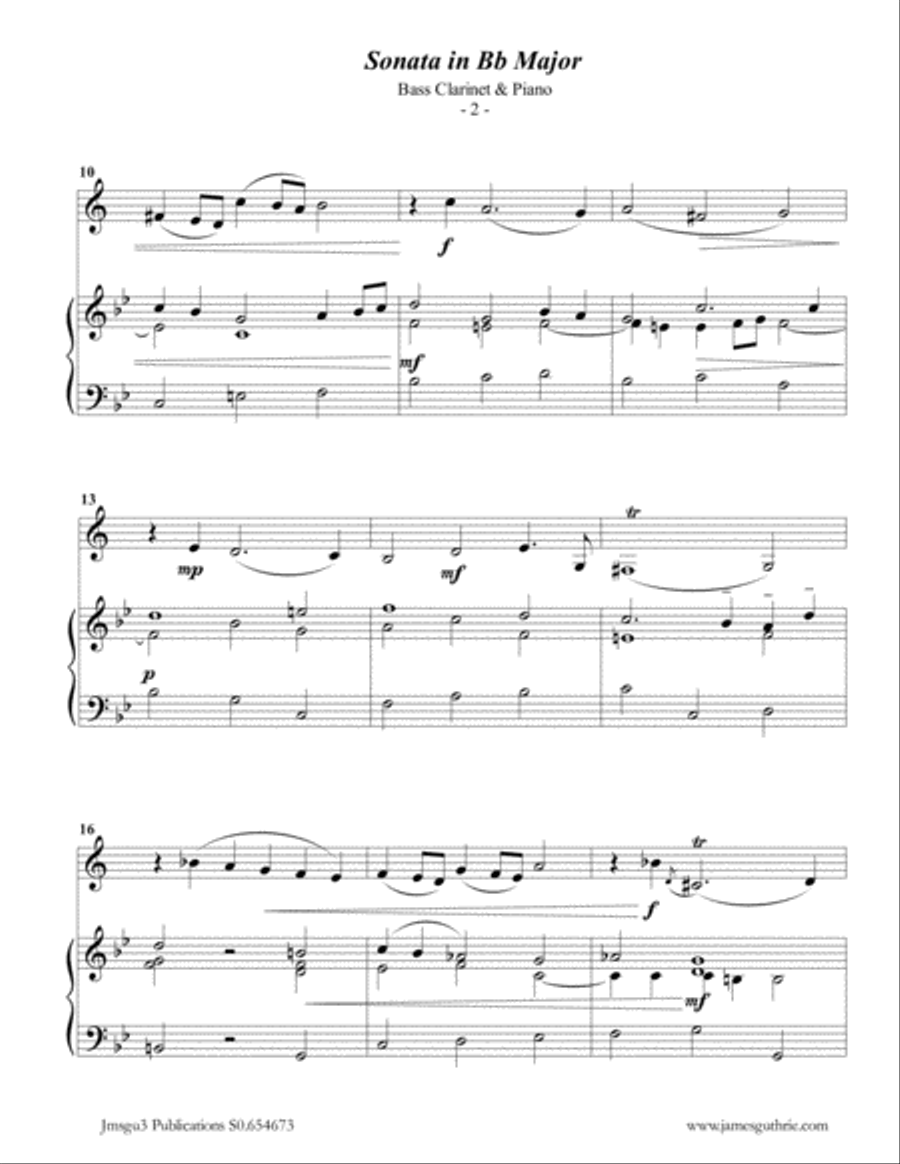 Telemann: Sonata in Bb Major for Bass Clarinet & Piano Bass Clarinet scores gallery preview page 2
